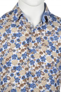 Koszula Eden Valley / Modern fit / 215429/35 skw / kwiaty niebiesko-beżowe krótki rękaw