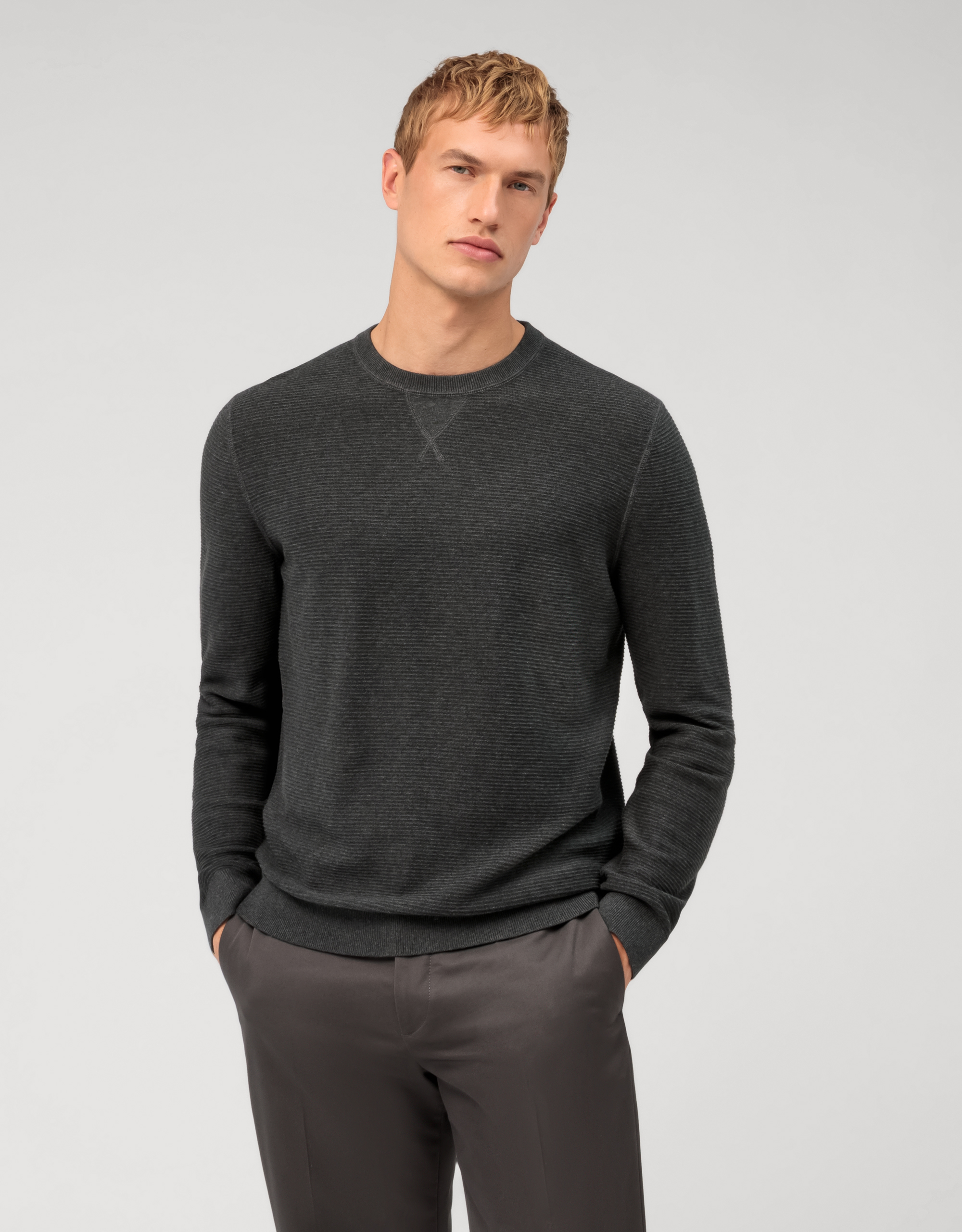 Olymp Sweter modern fit / Anthracite / Pullover crew neck / 53018567