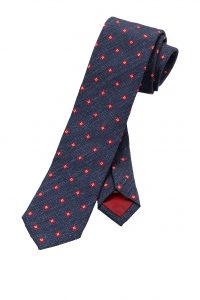 Krawat Jedwabny OLYMP granatowy w czerwone wzorki 173331355  Slim (6,5 cm)