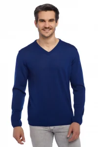 Tom Ripley Sweter z dekoltem V H2DRY-K-WOOL® T1005/ 613 niebieski100% Merinowolle extrafein