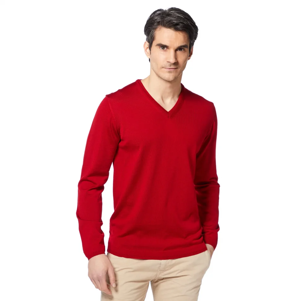 Tom Ripley Sweter z dekoltem V H2DRY-K-WOOL®  T1005/ 300 czerwony  100% Merinowolle extrafein