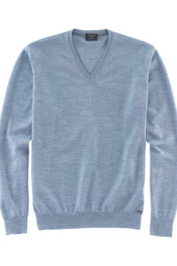 Sweter  OLYMP  modern fit / Niebieski / V- neck / 01501011 wełna merynos