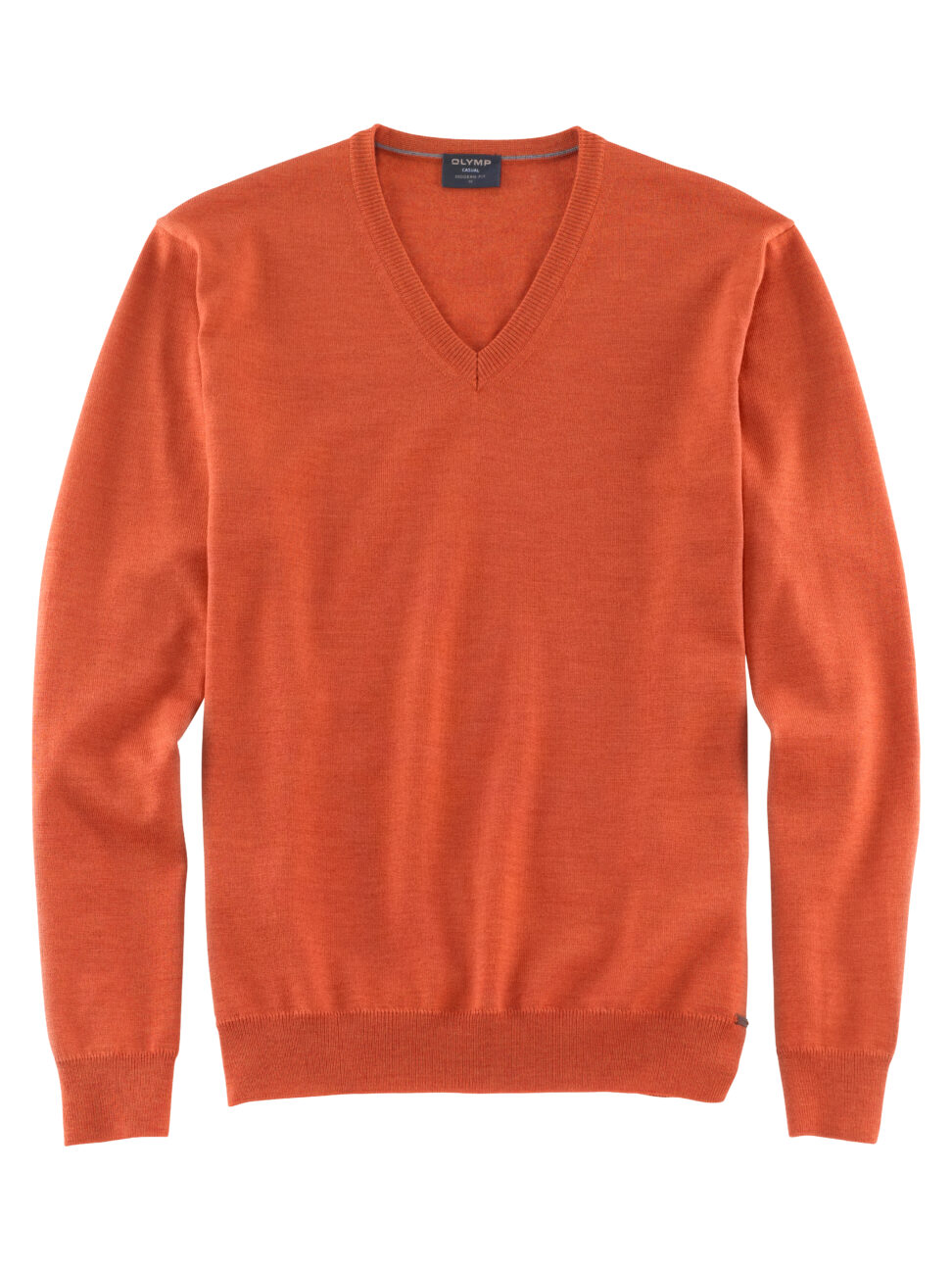 Sweter  OLYMP  modern fit / Pomarańczowy / V- neck / 01501034 wełna merynos