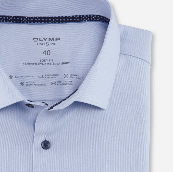 Koszula OLYMP Level Five 24/Seven body fit/ Błękitna/  Kent /  20543211 krótki rękaw