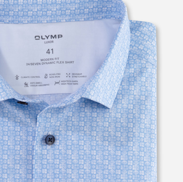 Koszula OLYMP Luxor 24/Seven modern fit, Błękitne wzorki /  Kent /  12543911