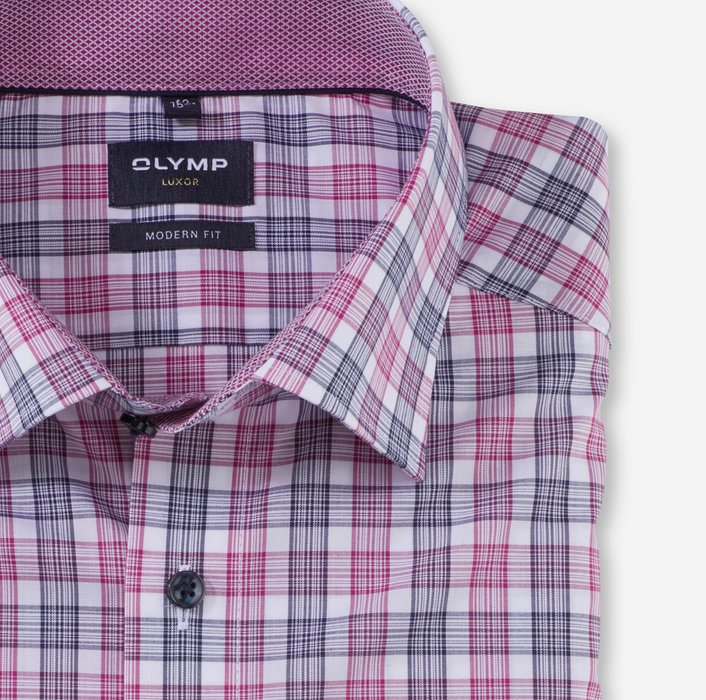 Koszula OLYMP Luxor, modern fit, Różowa kratka / Under button-down / skw 13063295 krótki rękaw
