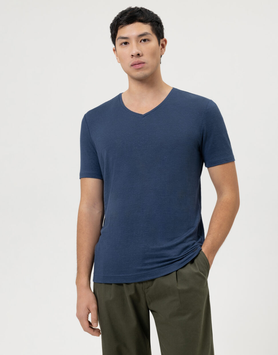 OLYMP Level Five Casual T-Shirt body fit / przydymiony niebieski 56615213 len