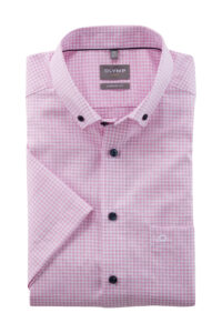 Koszula OLYMP Luxor comfort fit / Różowa kratka / Button-down / 10533230 krótki rękaw