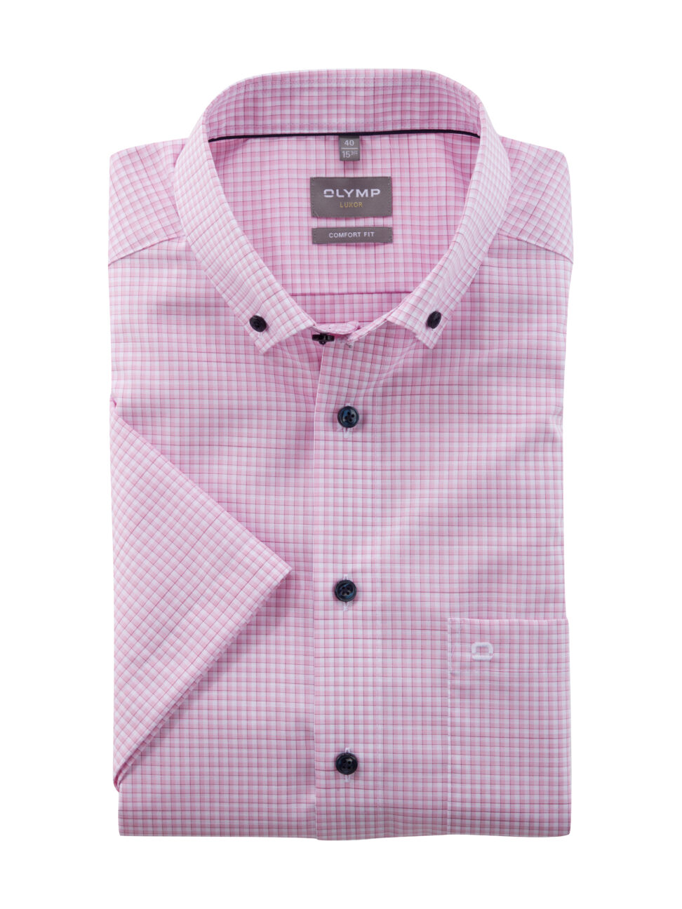 Koszula OLYMP Luxor comfort fit / Różowa kratka / Button-down / 10533230 krótki rękaw
