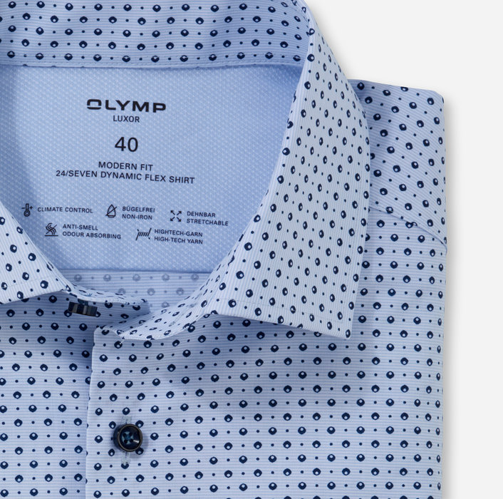 Koszula OLYMP Luxor 24/Seven modern fit, Błękitna w kropeczki / Global Kent /  12353211 krótki rękaw