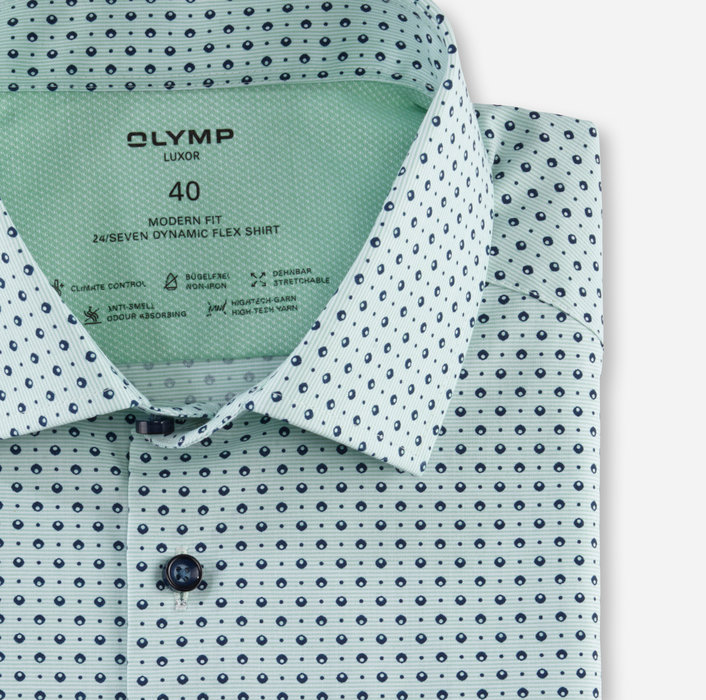 Koszula OLYMP Luxor 24/Seven modern fit, Zielona w kropeczki / Global Kent /  12353240 krótki rękaw