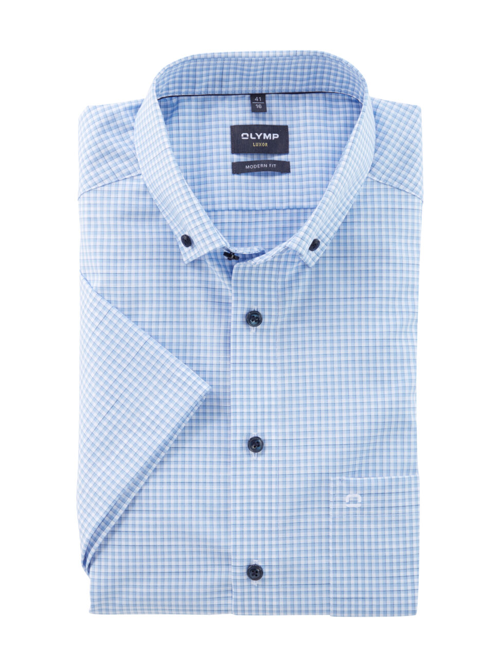 Koszula OLYMP Luxor, modern fit, Błękitna krateczka/  Button-down / 12533211 krótki rękaw