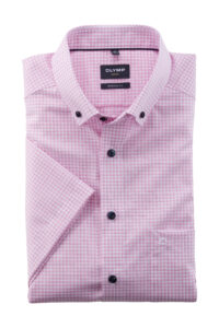 Koszula OLYMP Luxor, modern fit, Różowa krateczka/  Button-down / 12533230 krótki rękaw