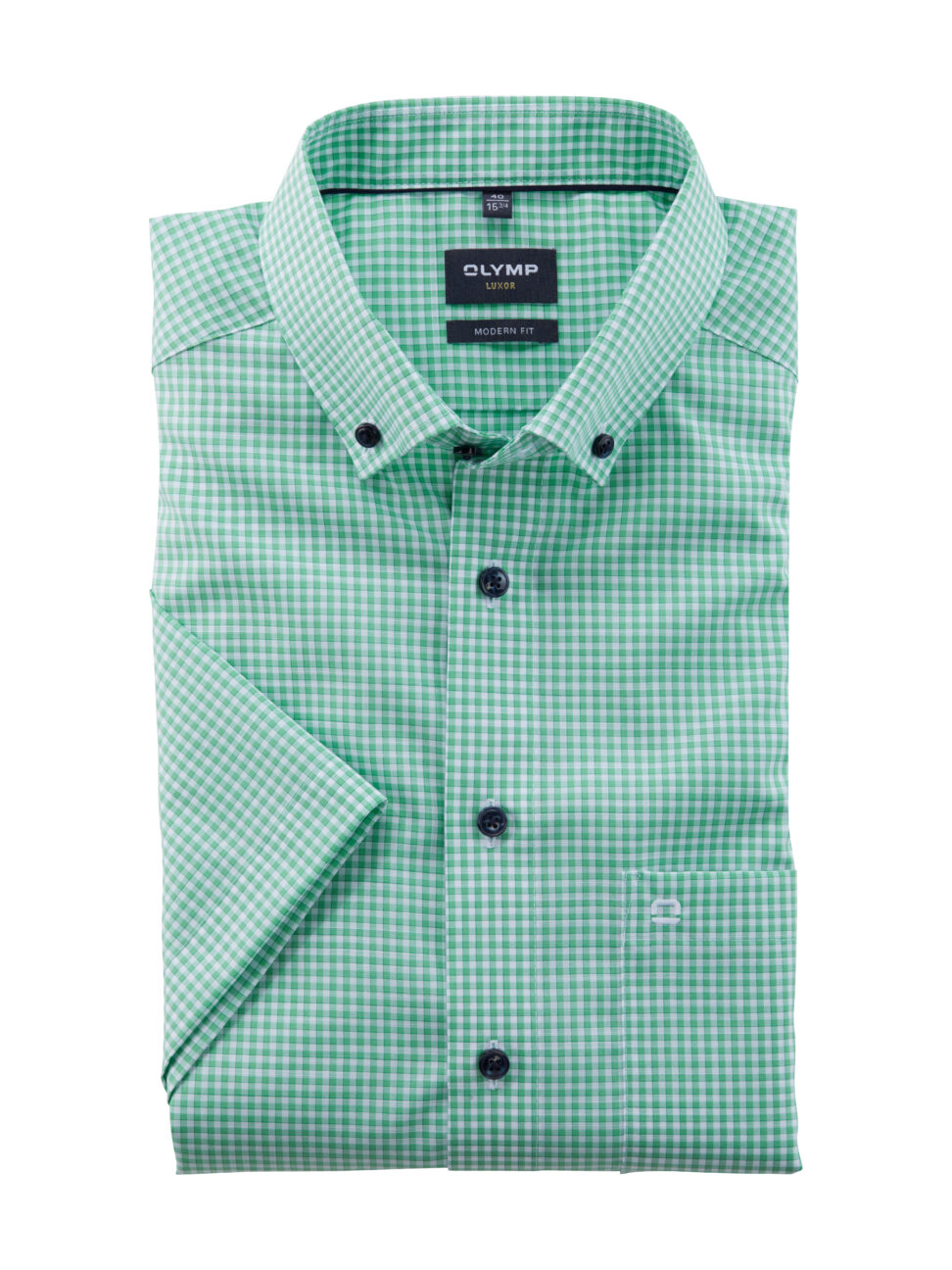 Koszula OLYMP Luxor, modern fit, Zielona krateczka/  Button-down / 12533240 krótki rękaw