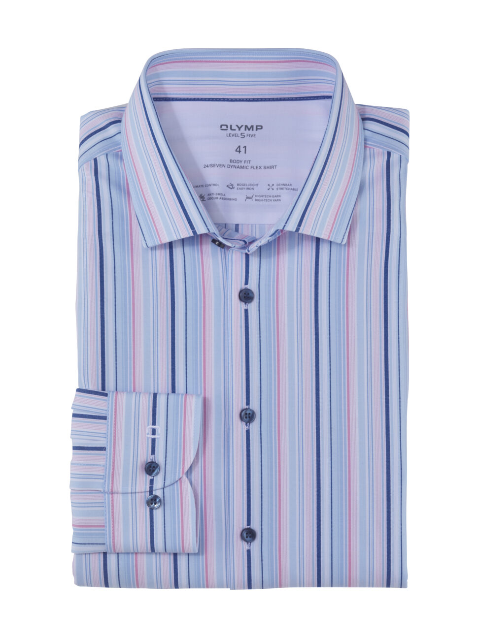 Koszula OLYMP Luxor 24/Seven modern fit, Niebieskie różowe paski / Kent / 20533430