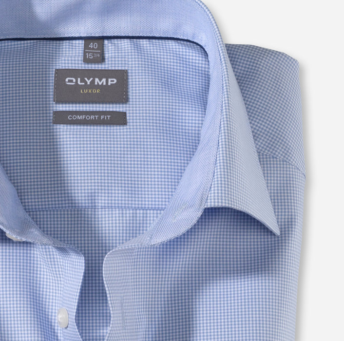 Koszula OLYMP Luxor comfort fit / błękitna krateczka /New Kent / 31901211 krótki rękaw