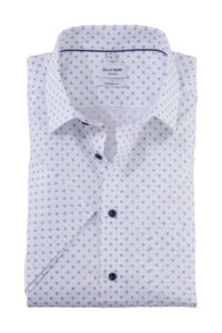 Koszula OLYMP Tendenz, modern fit, Biała w niebieskie wzorki / New Kent / 86363211 krótki rękaw