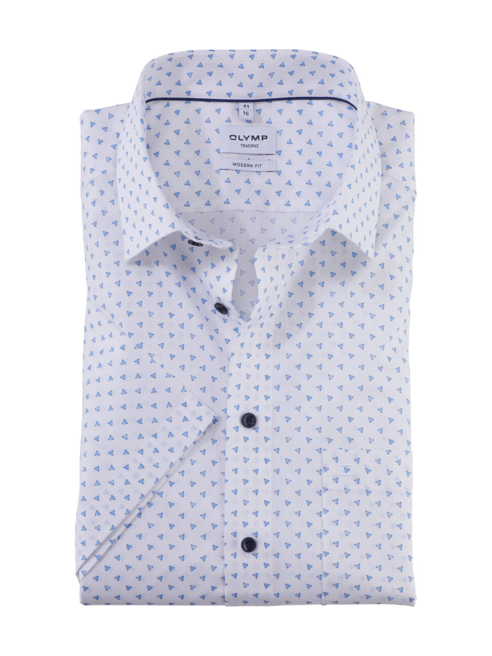 Koszula OLYMP Tendenz, modern fit, Biała w niebieskie wzorki / New Kent / 86363211 krótki rękaw