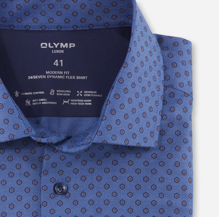 Koszula OLYMP Luxor 24/Seven modern fit, Niebieska w brązowe wzorki / Global Kent / 12464429