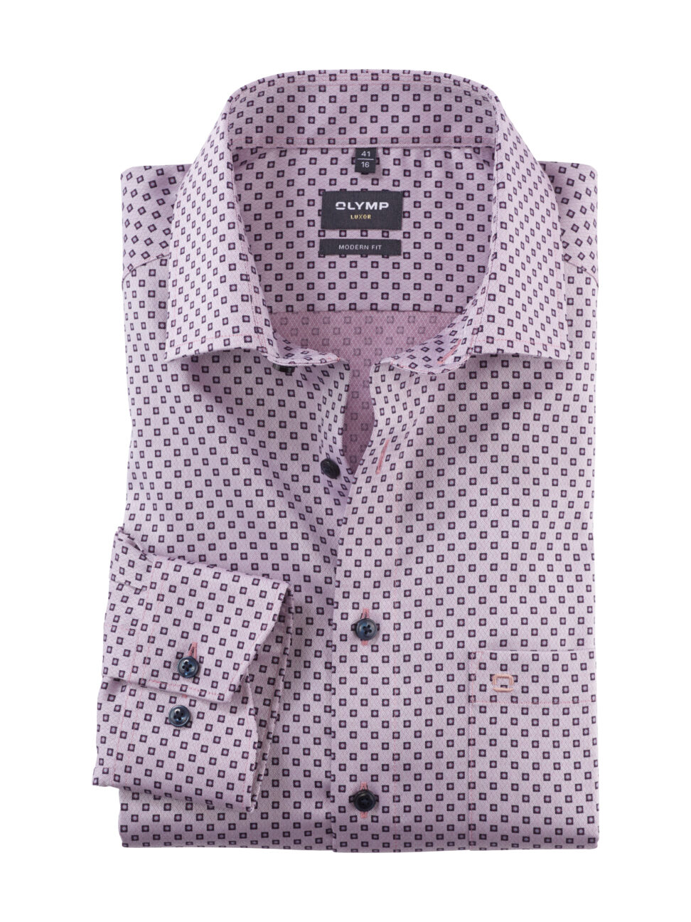 Koszula OLYMP Luxor modern fit / Różowa we wzorki/ Global Kent / 13044493