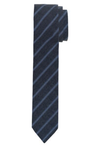 Krawat Jedwabny OLYMP Granatowy w paski /17380018 Superslim 5 cm