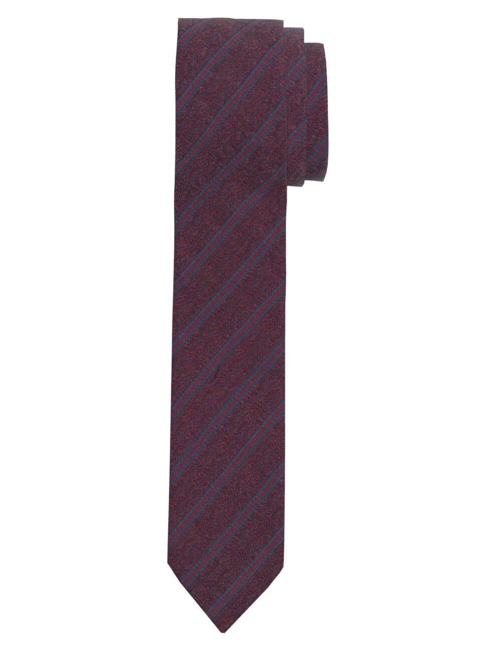Krawat Jedwabny OLYMP Czerwony w paski /17380035 Superslim 5 cm