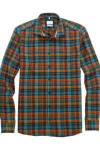 Koszula OLYMP Level Five Smart Casual / zielono-pomarańczowa kratka /  Kent /  32562447 skw
