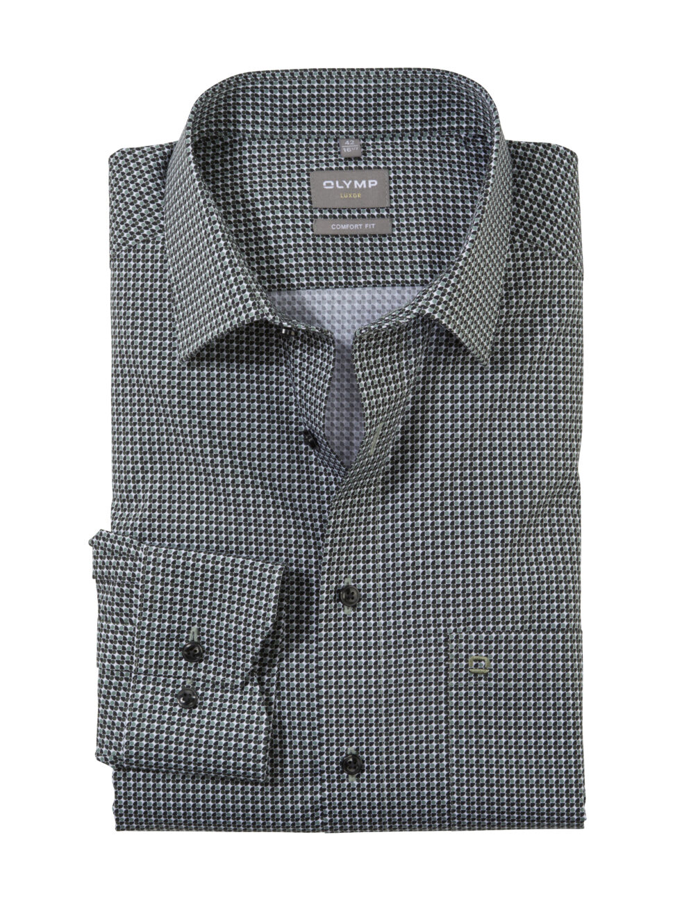 Koszula OLYMP Luxor comfort fit / Minimalistyczny  oliwkowy design / New Kent / 11164447