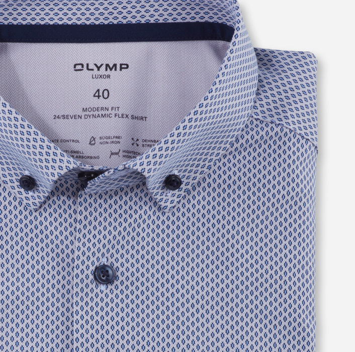 Koszula OLYMP Luxor 24/Seven modern fit, Niebieskie wzorki/ Button-down / 12444423