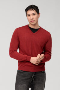 Sweter V-neck Olymp Casual Modern fit / Ciemnoczerwony / 01501070/ 100% Merino wool
