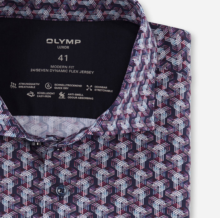 Koszula OLYMP Luxor 24/Seven modern fit, Granat z czerwienią / Kent /SKW 12004418