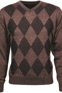 Sweter V-neck Monte Carlo 223-61451   Brązowy w romby