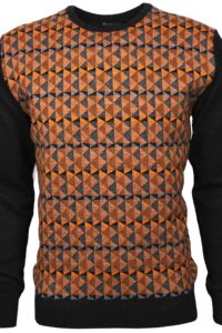 Sweter O-neck Monte Carlo 233-81070 żółto pomarańczowy wzór