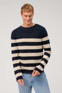 Sweter O-neck  Olymp Modern Casual  / Kontrastowe pasy / 53734518/ wełna merynos
