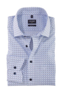Koszula OLYMP Luxor modern fit / Biała w niebieskie wzorki / Global Kent /SKW 12165411