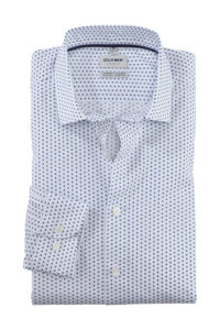 Koszula OLYMP Level Five garment washed body fit/ Biała w niebieskie wzorki/ Kent / 21565411