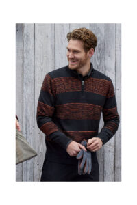 Sweter Hajo ze stójką z efektem przędzy   27467/ 100 czarno brązowy