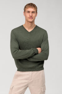 Sweter V-neck Olymp Casual Modern fit / Oliwkowy / 01501047 / 100% Merino wool