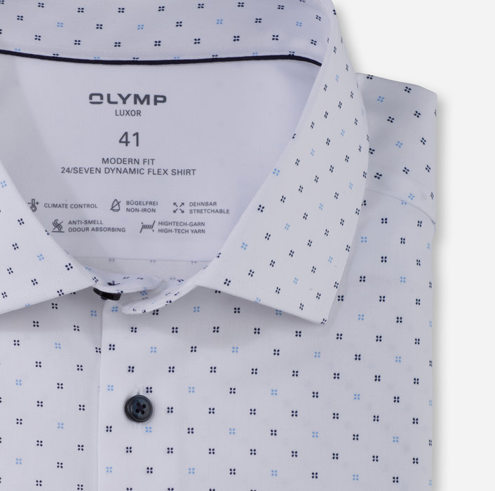 Koszula OLYMP Luxor 24/Seven modern fit, Biała w kropeczki/ Global Kent /  12505411