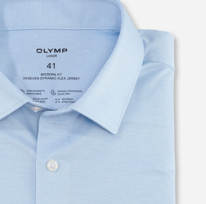 Koszula OLYMP Luxor 24/Seven modern fit, Błękitna we wzorki/ Kent /  12594411