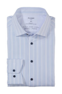 Koszula OLYMP Luxor 24/Seven modern fit, Biała w błękitne paski / Global Kent /  12785411