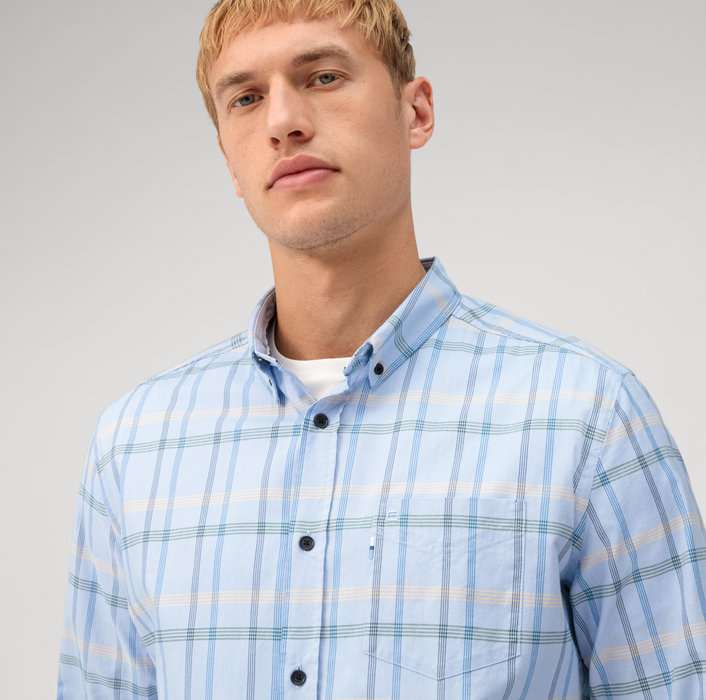 Koszula OLYMP Casual regular fit / Niebieska krateczka/  Button-down /  40105411